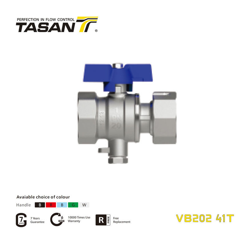 VB202 41T TSP-Kugelhahn aus Messing mit Überwurfmutter und Butterfly-Aluminiumgriff PN 20Bar